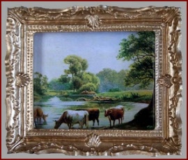 P 012 A Gold Framed Picture of Cattle Grazing