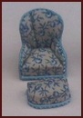 TF015 Chair and Footstool - Blue Floral - 1/24th